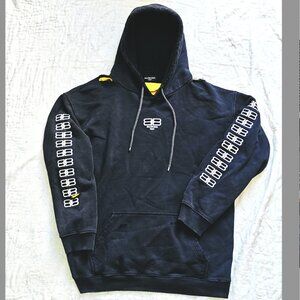 RARE Balenciaga Unifit BB Icon Embroidered Logo Black Hoodie Distressed Size L